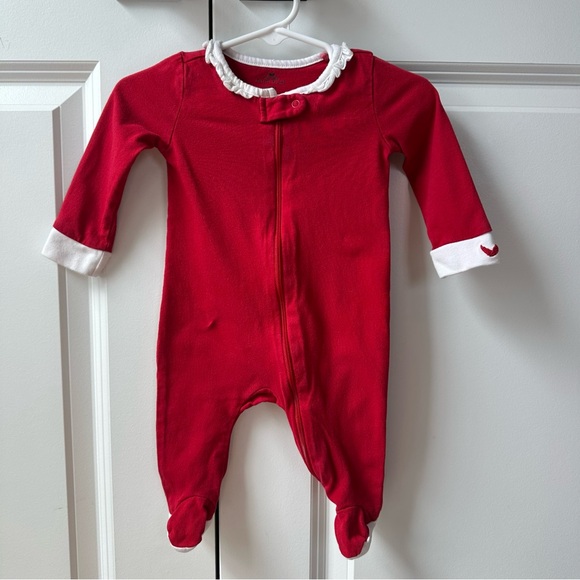 Petite Plume Baby Holiday Ruffle Collar Red and White Zippered Footie 0-3 Mo - Picture 1 of 6